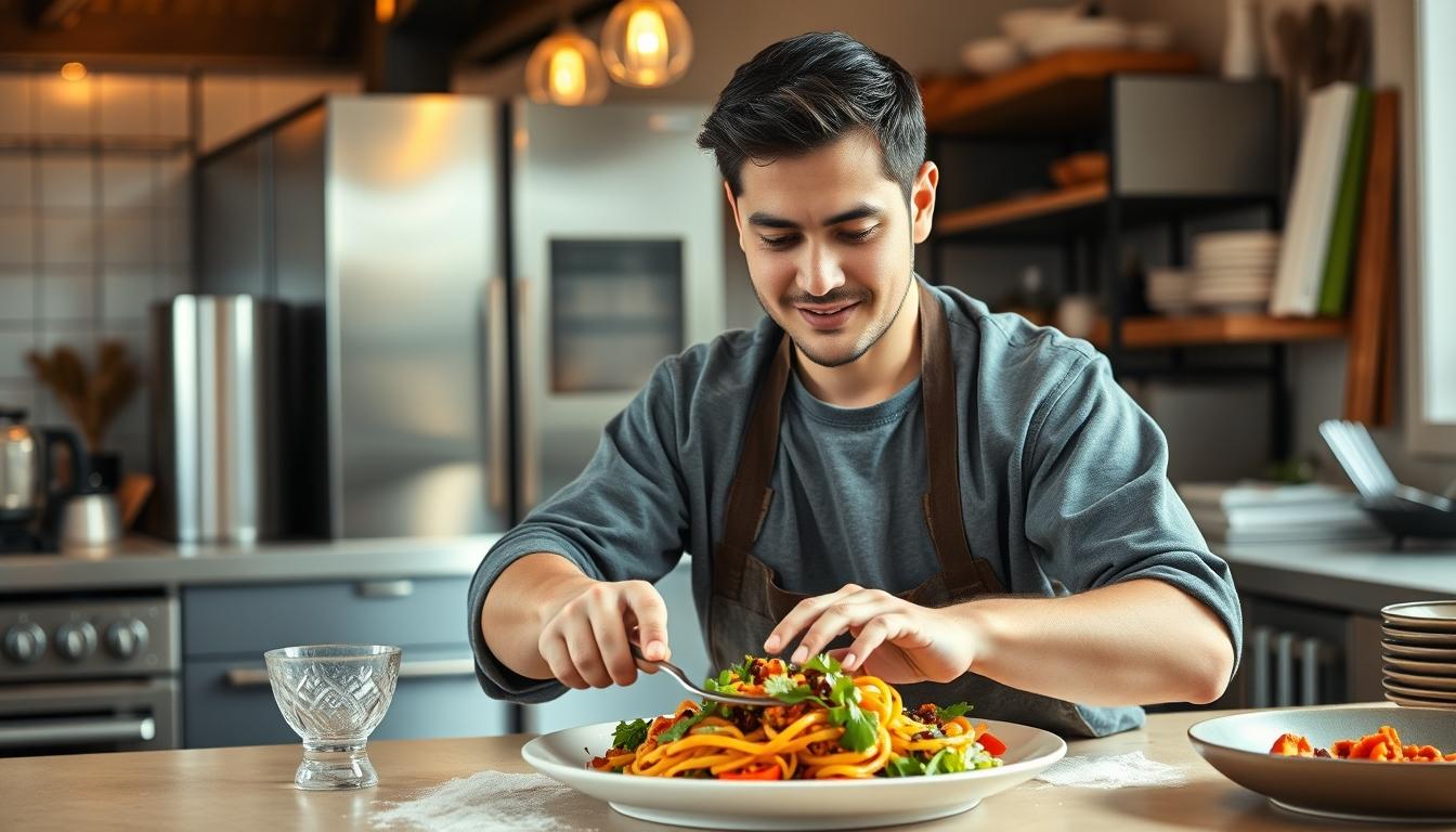 Balanced healthy meal prepared in a home kitchen